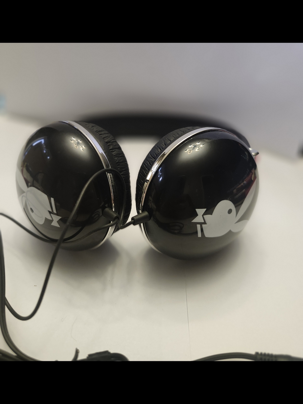 Playboy Bunny Wired Black Over-Ear Headphones with Chrome Trim